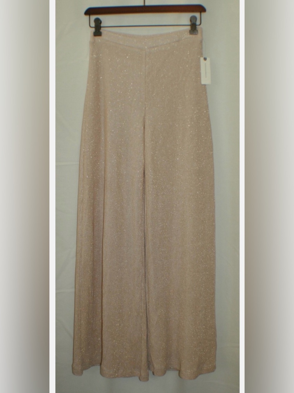 Anthropologie Palazzo Shimmery Taupe Wide-Leg Knit Pants